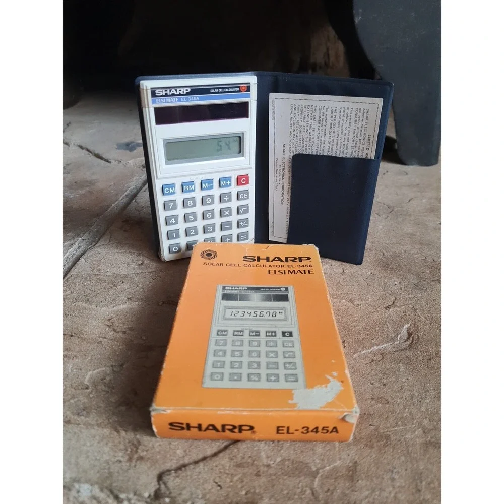 Vintage Sharp ELSIMATE EL-3445A Solar Cell Calculator Blue & White WORKS Korea